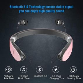 img 2 attached to 🎧 AMORNO Foldable Bluetooth Headphones - Wireless Neckband Headset with Retractable Earbuds, Sweatproof Sports Earphones, Noise Cancelling Stereo, Built-in Mic ...