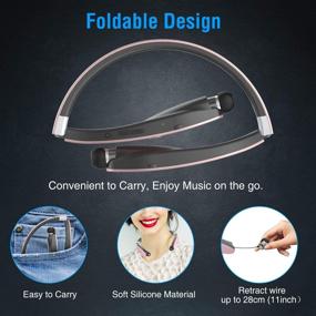 img 1 attached to 🎧 AMORNO Foldable Bluetooth Headphones - Wireless Neckband Headset with Retractable Earbuds, Sweatproof Sports Earphones, Noise Cancelling Stereo, Built-in Mic ...