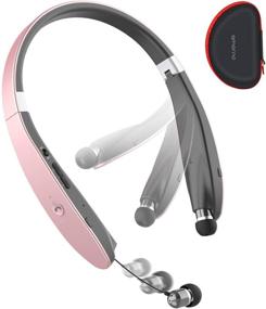 img 4 attached to 🎧 AMORNO Foldable Bluetooth Headphones - Wireless Neckband Headset with Retractable Earbuds, Sweatproof Sports Earphones, Noise Cancelling Stereo, Built-in Mic ...