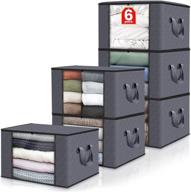 efficient fab totes 6-pack: foldable blanket storage bags & containers with lids – organize bedroom, closet, clothing, comforter, sweater, grey логотип