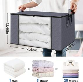 img 3 attached to Efficient Fab Totes 6-Pack: Foldable Blanket Storage Bags & Containers with Lids – Organize Bedroom, Closet, Clothing, Comforter, Sweater, Grey