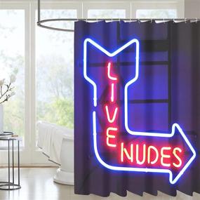 img 3 attached to 🚿 INSOMO Funny Shower Curtain: Live Nudes Neon Sign Blue for Adults - Fabric Set with 10 Hooks, 60x72 inch