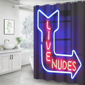 img 2 attached to 🚿 INSOMO Funny Shower Curtain: Live Nudes Neon Sign Blue for Adults - Fabric Set with 10 Hooks, 60x72 inch