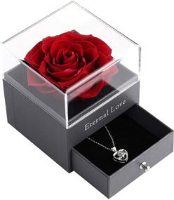 img 3 attached to 💝 Valentine's Day Gift Set: Preserved Real Rose with Silver-Tone Heart Necklace - Enchanted Red Rose Flower for Anniversary, Wedding, Romantic Gifts for Her