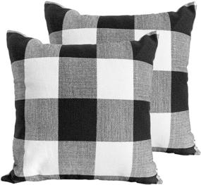 img 4 attached to 🎄 Farmhouse Christmas Throw Pillow Covers 18×18 - JUEYINGBAILI Decorative Buffalo Check Plaid Pillow Cover Set of 2 - Ideal for Home Decor, Sofa, Bedroom, Car