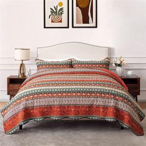 img 4 attached to 3-Piece King Size Bohemian Bedspread Quilt Sets: Reversible 100% Cotton Home Bedding Coverlet Bedding Sets