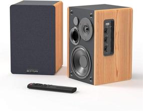 img 4 attached to Wireless Studio Monitors with Optical Input - BESTISAN Powered Bluetooth Bookshelf Speakers, 4 Inch Near Field Speaker - 50W RMS - Wood Grain 2.0 Stereo Active Near Field Monitor