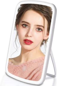 img 4 attached to 🪞 RUEOO Makeup Mirror - Dimmable True Natural Light with 3 Color Settings, USB Rechargeable Touch Screen Portable Vanity Mirror, Small Light up Mirror (White)