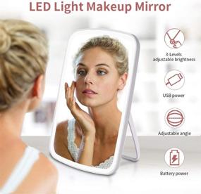 img 3 attached to 🪞 RUEOO Makeup Mirror - Dimmable True Natural Light with 3 Color Settings, USB Rechargeable Touch Screen Portable Vanity Mirror, Small Light up Mirror (White)