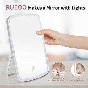 img 1 attached to 🪞 RUEOO Makeup Mirror - Dimmable True Natural Light with 3 Color Settings, USB Rechargeable Touch Screen Portable Vanity Mirror, Small Light up Mirror (White)