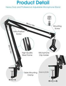 img 3 attached to Улучшенный микрофонный держатель Puroma: нагрузка 4,0 фунта, регулируемое подвесное кронштейнное рычажное механическое устройство с поп-фильтром и держателем для микрофона для Blue Yeti и других микрофонов.