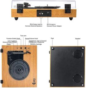 img 2 attached to 🎵 Желтый деревянный винтажный проигрыватель: Блютуз-плеер с беспроводным воспроизведением, двойные стереодинамики, трехскоростной ременной привод, функция автоматической остановки.