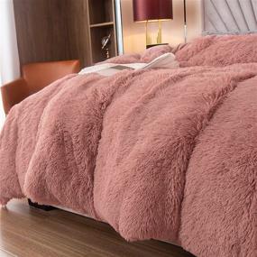 img 2 attached to 🛏️ EMME Luxury Fuzzy Duvet Cover Set - Queen Size Fluffy Comforter Cover in Pink for Soft and Plush Queen Bedding