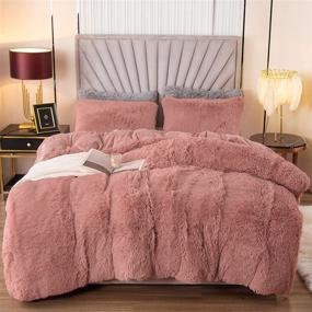 img 4 attached to 🛏️ EMME Luxury Fuzzy Duvet Cover Set - Queen Size Fluffy Comforter Cover in Pink for Soft and Plush Queen Bedding