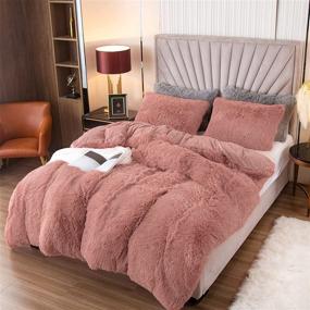 img 3 attached to 🛏️ EMME Luxury Fuzzy Duvet Cover Set - Queen Size Fluffy Comforter Cover in Pink for Soft and Plush Queen Bedding