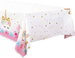 img 4 attached to Honoson Unicorn Table Covers: 5-Piece Disposable Plastic Tablecloth for Birthday Party Decorations