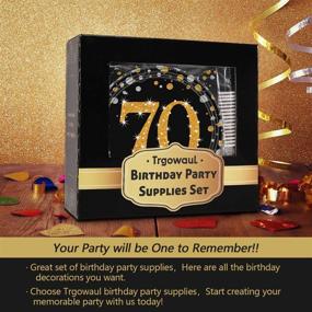 img 1 attached to 🎉 Trgowaul 70th Birthday Party Supplies Kit - Disposable Paper Plates, Napkins, Cups, Tablecover, Utensils for 16 Guests, Decorations Banner (Black and Gold)
