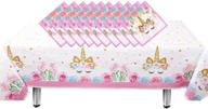 🦄 2-pack unicorn plastic tablecloth + napkin set, 16pcs unicorn disposable table cover for birthday party, 86" x 51" unicorn rectangular tablecloth logo