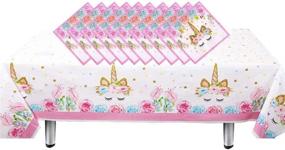 img 4 attached to 🦄 2-Pack Unicorn Plastic Tablecloth + Napkin Set, 16PCS Unicorn Disposable Table Cover for Birthday Party, 86" X 51" Unicorn Rectangular Tablecloth