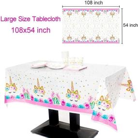 img 3 attached to 🦄 2-Pack Unicorn Plastic Tablecloth + Napkin Set, 16PCS Unicorn Disposable Table Cover for Birthday Party, 86" X 51" Unicorn Rectangular Tablecloth