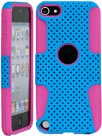 ipod touch protective cover case: dual-layer heavy duty ultra slim matte perforated 💙 rugged design | apple ipod touch 6th gen 5th gen | blue on pink logo