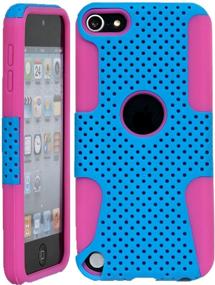 img 4 attached to iPod Touch Protective Cover Case: Dual-Layer Heavy Duty Ultra Slim Matte Perforated 💙 Rugged Design | Apple iPod Touch 6th Gen 5th Gen | Blue on Pink