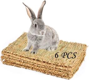 img 4 attached to 🐇 PINVNBY Natural Straw Woven Grass Mat for Rabbit | Bunny Cage Accessories for Sleeping, Chewing, Nesting, and Play | Small Animal Bed, Hay Mat, Toy | Ideal for Guinea Pig, Hamster, Rat