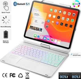 img 3 attached to 🔑 MyMAX Touchpad Keyboard Case for Apple iPad Pro 12.9” 2021 5th/2020 4th/2018 3rd Gen, Bluetooth 5.1 Wireless Keyboard, 7-Color Backlit, Pencil Holder, 360° Rotating Screen - Silver