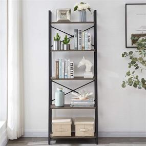 img 3 attached to 📚 OIAHOMY Industrial Bookshelf: 5-Tier Vintage Bookcase with Metal Frame - Oak Grey