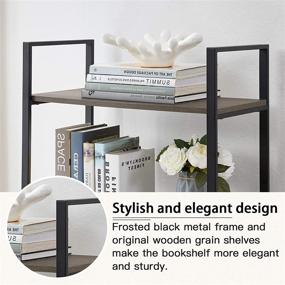 img 2 attached to 📚 OIAHOMY Industrial Bookshelf: 5-Tier Vintage Bookcase with Metal Frame - Oak Grey