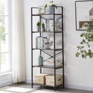 📚 oiahomy industrial bookshelf: 5-tier vintage bookcase with metal frame - oak grey логотип