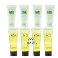 convenient 200 pcs (100 kits): eco amenities hotel shamooo and body lotion set for personal hygiene, travel size toiletries kit - bulk purchase logo