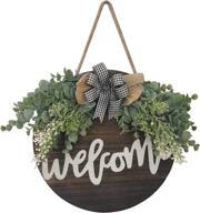 🌼 spring welcome sign wreath for front door decor - loyalpart eucalyptus boxwood farmhouse wreath for outside wall decorations, hanging outdoor wreath for spring and summer (coffee) логотип