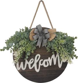 img 4 attached to 🌼 Spring Welcome Sign Wreath for Front Door Decor - Loyalpart Eucalyptus Boxwood Farmhouse Wreath for Outside Wall Decorations, Hanging Outdoor Wreath for Spring and Summer (Coffee)