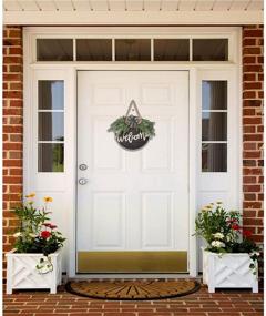 img 3 attached to 🌼 Spring Welcome Sign Wreath for Front Door Decor - Loyalpart Eucalyptus Boxwood Farmhouse Wreath for Outside Wall Decorations, Hanging Outdoor Wreath for Spring and Summer (Coffee)