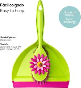 img 1 attached to Vigar Flower Power Dust Pan and Brush 🌸 Handy Set: Vibrant 12-3/4-Inch Green and Pink Cleaning Combo