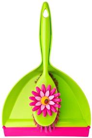 img 3 attached to Vigar Flower Power Dust Pan and Brush 🌸 Handy Set: Vibrant 12-3/4-Inch Green and Pink Cleaning Combo