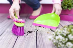 img 2 attached to Vigar Flower Power Dust Pan and Brush 🌸 Handy Set: Vibrant 12-3/4-Inch Green and Pink Cleaning Combo