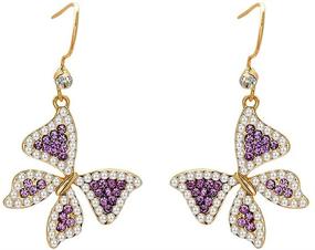 img 4 attached to 🦋 Exquisite Gold Butterfly Earrings: Purple CZ Dangle & Pearl Drop Earrings for Women and Girls