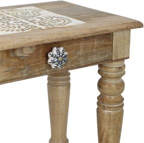 img 3 attached to 🪑 SAVON Wooden Side End Table: Exquisite Paisley Carved Design in White, Square Shape