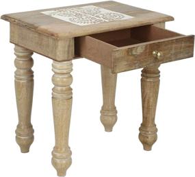 img 1 attached to 🪑 SAVON Wooden Side End Table: Exquisite Paisley Carved Design in White, Square Shape