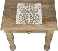 🪑 savon wooden side end table: exquisite paisley carved design in white, square shape logo