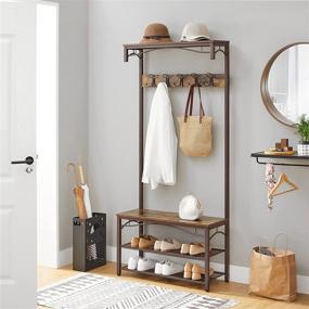 img 2 attached to 🧥 VASAGLE ALINRU Coat Rack Hall Tree- Rustic Brown with Storage Shelves and Steel Frame - 31.5" Large Size