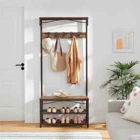 img 3 attached to 🧥 VASAGLE ALINRU Coat Rack Hall Tree- Rustic Brown with Storage Shelves and Steel Frame - 31.5" Large Size