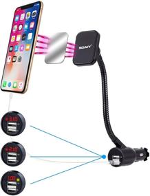 img 4 attached to SOAIY 3-in-1 Cigarette Lighter Magnet Car Mount with Car Charger and Voltage Detector - Dual USB 3.1A Charger, Display Voltage Current - iPhone8 X 6s 6 5s Samsung S8 S7 S6 Compatible