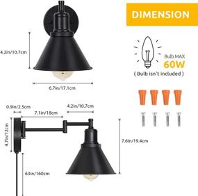 img 3 attached to 💡 Haitral Black Wall Sconces Lighting - Plug-in Wall Lamps with ON/Off Switch, Set of 2 Wall Mounted Lights for Bedroom, Bedside, Living Room, Dorm - Black