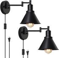 💡 haitral black wall sconces lighting - plug-in wall lamps with on/off switch, set of 2 wall mounted lights for bedroom, bedside, living room, dorm - black логотип