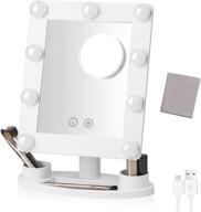 hollywood makeup mirror with dimmable led bulbs and storage tray – lighted vanity cosmetic mirror with smart touch control, detachable 10x magnification spot logo