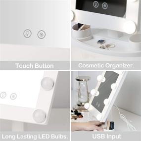 img 1 attached to Hollywood Makeup Mirror with Dimmable LED Bulbs and Storage Tray – Lighted Vanity Cosmetic Mirror with Smart Touch Control, Detachable 10X Magnification Spot