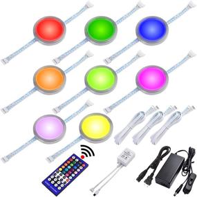 img 4 attached to Lvyinyin Linkable Under Cabinet LED Lighting Kit - RGBWW Puck Lights, Remote Control Dimmer, 120V to 12V Hardwired Wall Plug - 8 Lights